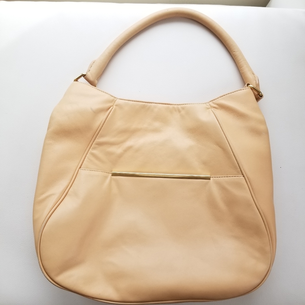 Black-Saks Fifth Avenue metal bar leather hobo bag